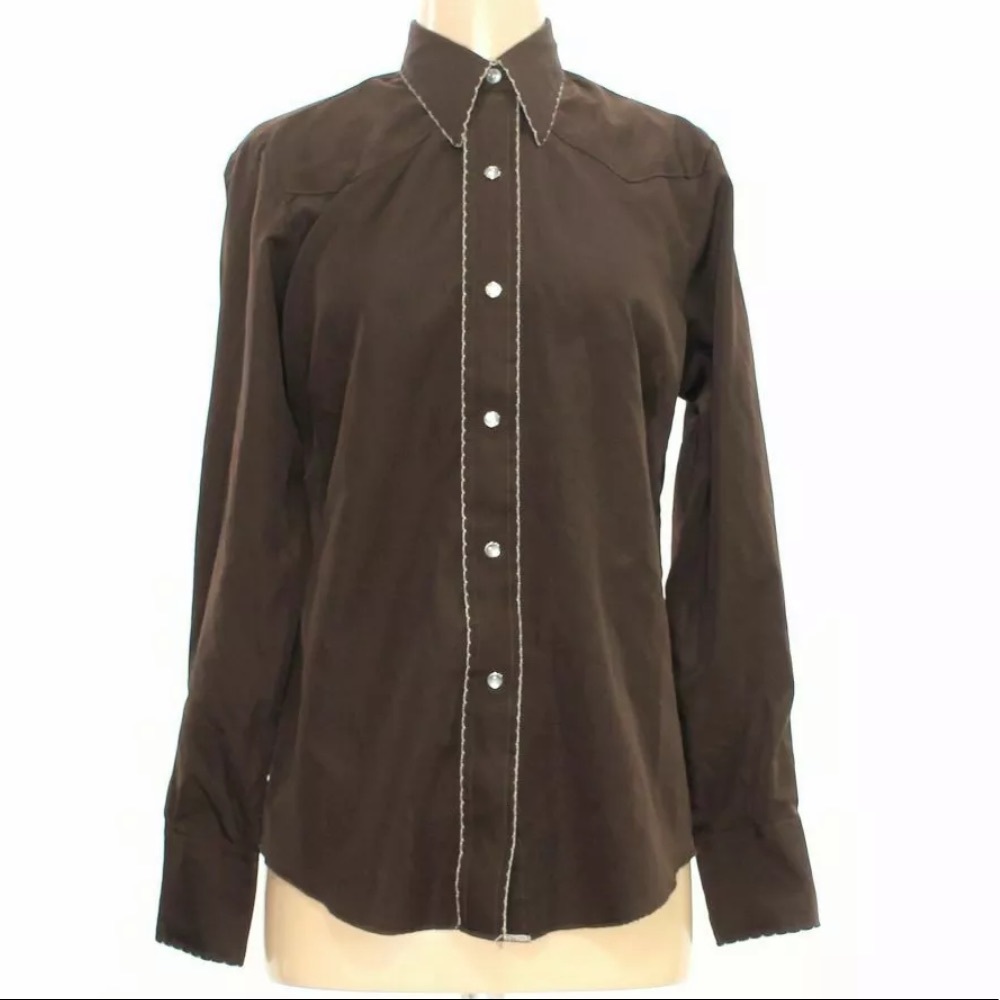 Vintage H Bar C brown button up pearl snap